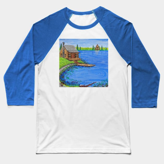 Cabin at the Lake in the Spring Season Baseball T-Shirt by Matt Starr Fine Art